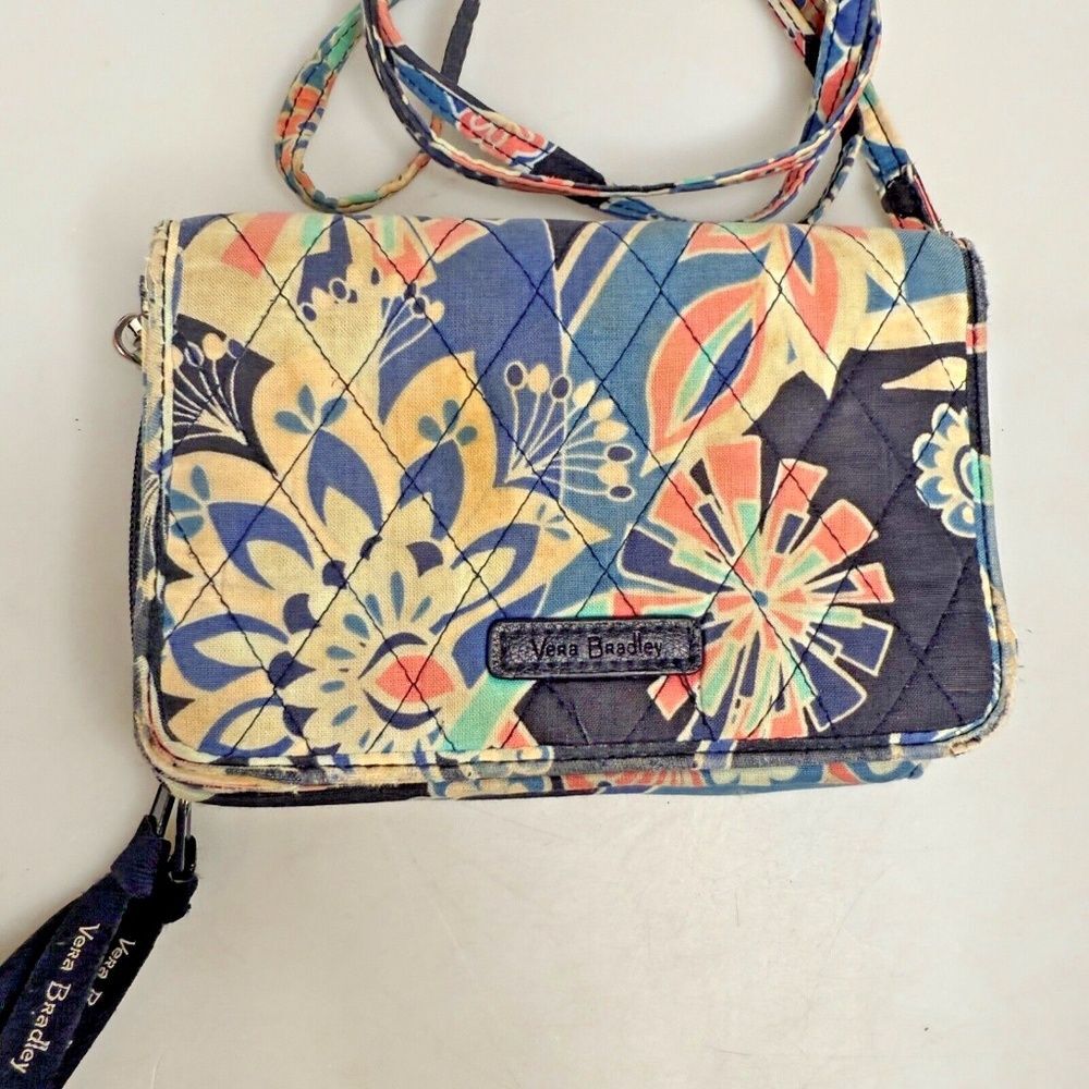 Vera Bradley 3-in-1 RFID Crossbody Wallet Wristlet Floral Blue Pink GUC - Picture 3 of 14